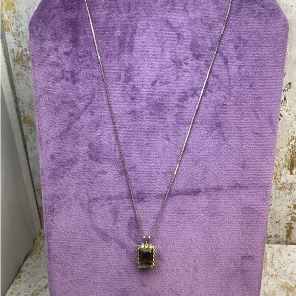 Vintage Sterling Pendant Necklace Smoke Topaz and Peridot - Picture 4 of 6